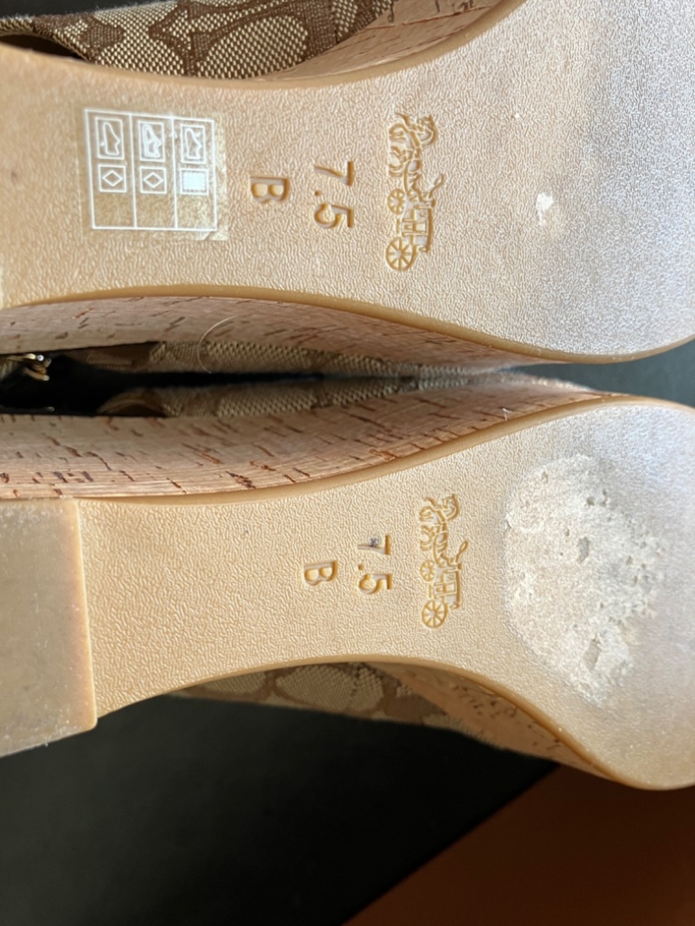 NEARLY NEW Coach Logo Cork Peep Toe Wedge - Picture 12 of 14